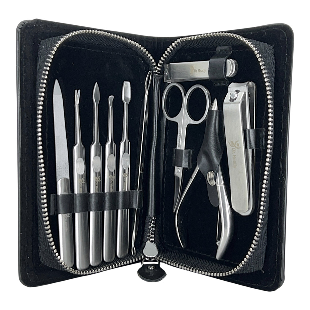 Dr. Heally 11-Piece Manicure Pedicure Set Stainless Steel Tools Travel Case